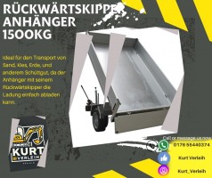 Kippanhänger Rückwärtskipper Hochlader Anhänger 1500kg (einachser)