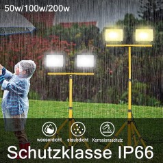 LED Baustrahler Flutlicht 2x100W warmweiß Stativ Baustellen Terrasse Garten Strahler inkl. Netzkabel