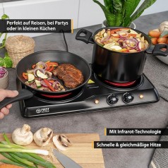 Cerankochplatten Infrarot doppelt Campingkochplatten | Doppelkochfeld 19 cm / 16,5 cm | Kochfeld