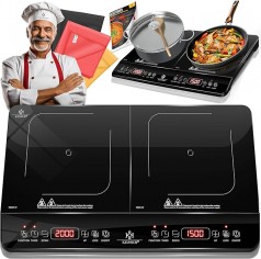 Induktionskochfeld Induktionsplatte 2 Platten 3500 Watt tragbare 57 cm Kochplatte 8 Heizstufen 4h