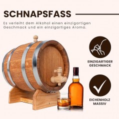 Weinfass 5l Holzfass für Alkohol aus Eiche Getränkespender Alkohol Eichenfass Schnapsspender Holz