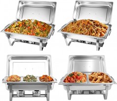 Buffetwärmer 4er Speisenwärmer 4er-Pack 9-l-Chafing-Dish-Set aus Edelstahl Buffet-Suppenwärmer mit 2