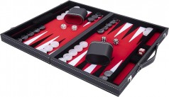 Backgammon 38 cm Luxus hochwertige Materialien Kunstleder spezielle Filzeinlage Perlmuttwürfel und T
