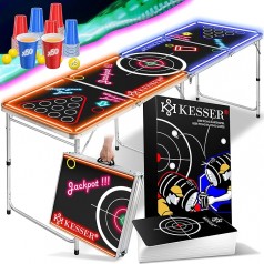 Bier Pong Beer Pong Tisch Set mit Kartenspiel Trinkspiel LED Action inkl. 100 Becher 6 Bälle + Regel