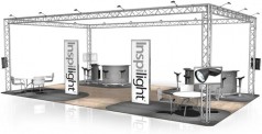 Messestand 10 x 6 x 3,5 m (L x B x H) 60 m² Traversen Alu Kundenempfang