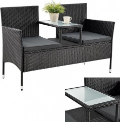 Messemöbel Polyrattan Sitzbank Monaco mit integriertem Tisch für 2 Personen 63 x 133 x 84 cm