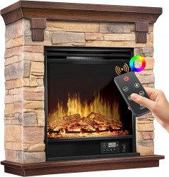 Elektrokamin mit LED 3D Flammeneffekt Heizfunktion 1.800 W Leistung Timer Thermostat Fernbedienung d