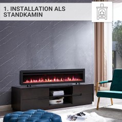 Flammenkamin Standkamin Elektrokamin Heizung mit 3D-Flammeneffekt Elektroheizung 1800 W 127 cm Kamin