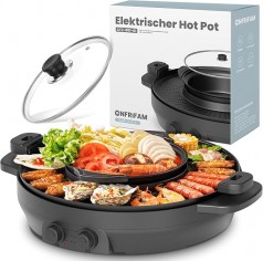 Elektrischer Hot Pot 2-in-1 Hotpot Topf und Raclette Grill Pfanne und Suppentopf abnehmbar rauchfrei