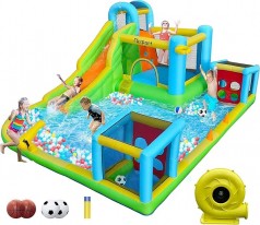 Hüpfburg mit Rutsche Outdoor mit Gebläse 480 x 370 x 210 cm Hüpfburgen Kinder aufblasbar draußen XXL
