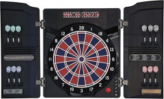 Elektronische Dartscheibe CB40 Cabinett mit Pfeilen + Wandschrank mit Trefferanzeige