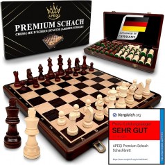 Premium Schachspiel Holz hochwertiges Massivholz 38 x 38 cm 2 extra Damen edles Schachbrett Holz hoc