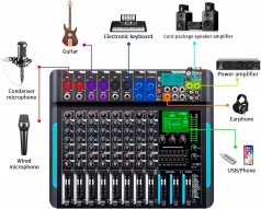 Soundmixer professioneller Audiomixer 10-Kanal-Stereo-Soundmixer mit 99 DSP-Hall / 7-Band-Balance /
