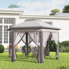 Faltpavillon Pavillon Zelt Doppeldach VIP Lounge für Ihre Gäste – sechseckig 4 x 4 m (16 qm)