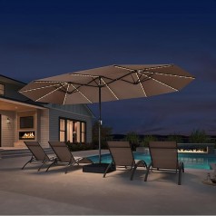 Doppelsonnenschirm LED 455 x 270 cm großer ovaler Sonnenschirm mit Kurbel UV-Schutz