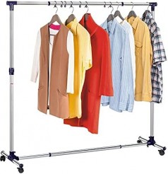 Garderobenständer Kleiderständer Rollgarderobe Edelstahl auf Rollen 143 x 44 x 165 cm ausziehbar