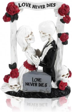 LOVE Never Dies 18 cm Brautpaar Liebespaar Tortendeko Hochzeitsschädel gotisches Skelett Gartendeko