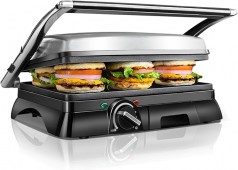 Panini-Grill Sandwichmaker Kontaktgrill 2000 Watt Edelstahl Antihaftbeschichtung Öffnung 180 Grad