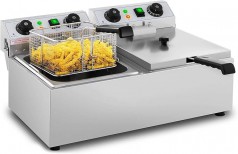 Doppelfritteuse Fritteuse 2 x 3200 Watt 2 x 10 Liter 50 – 200°C Kaltzonen mit Timer bis 60 Minuten