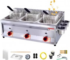 Gasfritteuse Fritteuse gewerblich 2 Tanks 10 l x 2/3 Korb Deckel Edelstahl Propan große Kapazität