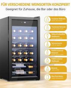Weinkühlschrank Weinflaschenkühlschrank Weinschrank Kühlschrank Glastüre 28 Flaschen 82 L freistehen