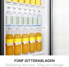 Kühlschrank Getränkekühlschrank Flaschenkühlschrank mit Glastür Kühlschrank 245 L Nutzinhalt und 5 G