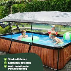 Schwimmbecken Swimmingpool Gartenpool Holzpool mit Multifunktionsabdeckung 300 x 200 x 65 cm rechtec
