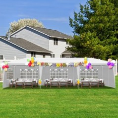 Pavillon 3 x 9 m mit 8 Seitenteilen UV-Schutz 50+ stabil wind- und wasserdicht Gartenzelt weiß
