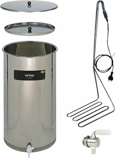 Saftfass Edelstahlfass Pasteurisierer Saft 65 Liter mit Tauchsieder und Edelstahl V2A Zapfhahn