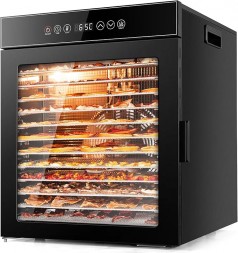 Dörrautomat 1000 Watt aus Edelstahl 12 Stufen schwarz 30-90°C Temperaturregelung 24-Stunden-Timer