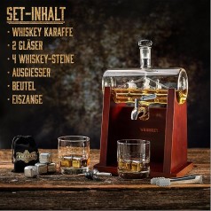 WHISKEY Karaffen-Set Whisky Schiffskaraffe 1100 ml 2 Whiskygläser 4 Whiskysteine edel servieren