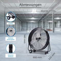 Industrie-Windmaschine Trommelventilator Bodenventilator 75 cm mobil  300 Watt Vollkupfermotor
