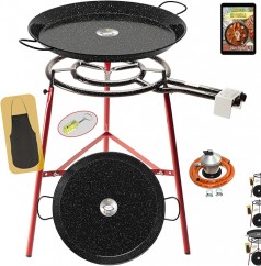 Paella-Brenner-Set Paella-Pfanne 2 Grillpfannen Omelettpfanne Butangas emailliert 60 cm + 42 cm