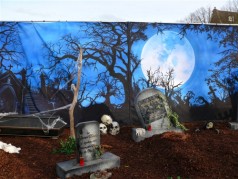 Bühnenbild Friedhof , Halloween Dekoration , Friedhofskulisse , Friedhofsbild