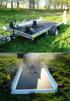 Absenkbarer 3er Motorradanhänger gebremst 1800 kg – 100 km/h 3750 x 1800 x 150 Nutzlast ca. 1310 kg