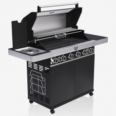 Gasgrill groß BBQ Deckel 6 Edelstahlbrenner 1570 x 495 mm mit Seitenbrenner Gussrost mit Drehspieß