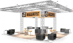 Messestand 10 x 10 x 4,4 m (L x B x H) 100 m² Traversen Alu Kundenempfang