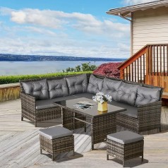Couchgarnitur 6-tlg. Messemöbel Set Messegarnitur Lounge Polyrattan Grau 9 Sitzer