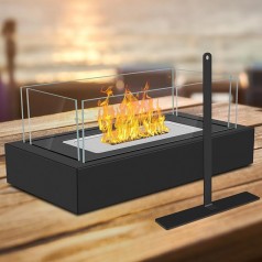 Tischfeuerstelle Tischkamin Ethanol für Indoor & Outdoor Kamin mit 4-seitigem Glas Bioethanol Lagerf