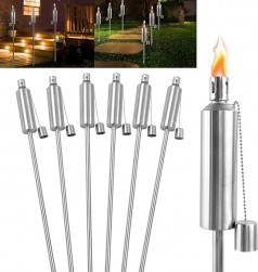 Fackeln 6er Set für draußen Edelstahl rostfrei 330 ml Ölfackeln Fackeln Hoch 115 cm lange Brenndauer