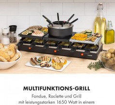 Raclettegrill &amp; Fondue Fondulette XL Crêpe-Platte 3 in 1 1650 Watt Grill Metall / Naturstein / 3 sep