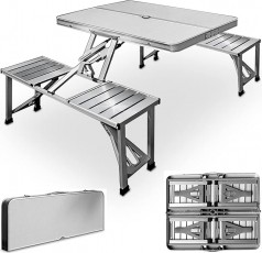 Campingtisch Alu Alutisch im Koffer Bierzeltgarnitur Alusitzgarnitur Tisch mit 4 integrierten Sitzpl