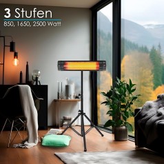 Heizstrahler | Terrassenstrahler | Heizgerät | Infrarotstrahler | Strahler | 3 Heizstufen 850 W 1650
