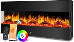 Elektrokamin 3D Elektro 138 cm Kamin mit Heizung 9 Farbmodi LED Flammeneffekt 900/1800 W Heizkamin H