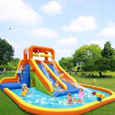 Hüpfburg XXL mit Trocken-/Wasserrutsche Kletterwand & Pool – Sicher & Spaß für Kinder