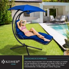 Schwebeliege Hängeliege Sonnenliege Relaxliege Hängeschaukelliege mit Sonnenschirm und Nackenkissen
