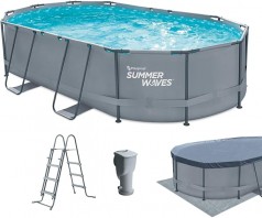 Gartenpool Swimmingpool Aufstellpool Set 488 x 305 cm mit Filterpumpe Bodenvlies Abdeckplane und Ein