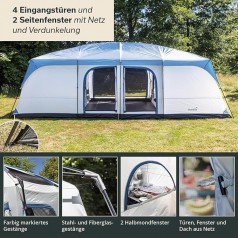 Urlaubszelt Familie Campingzelt Familienzelt 10 Personen mit Einzelwand Mesh-Dach abnehmbares Überze