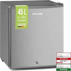 Minikühlschrank 230 V mit Schloss A++ (45 Liter) silber leise Frostfach Abtauautomatik Eierablage Tü