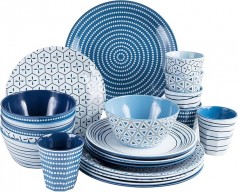 Campinggeschirr für 6 Personen 24 teilig Blau Weiß Geschirrset Campinggeschirr Campingküche